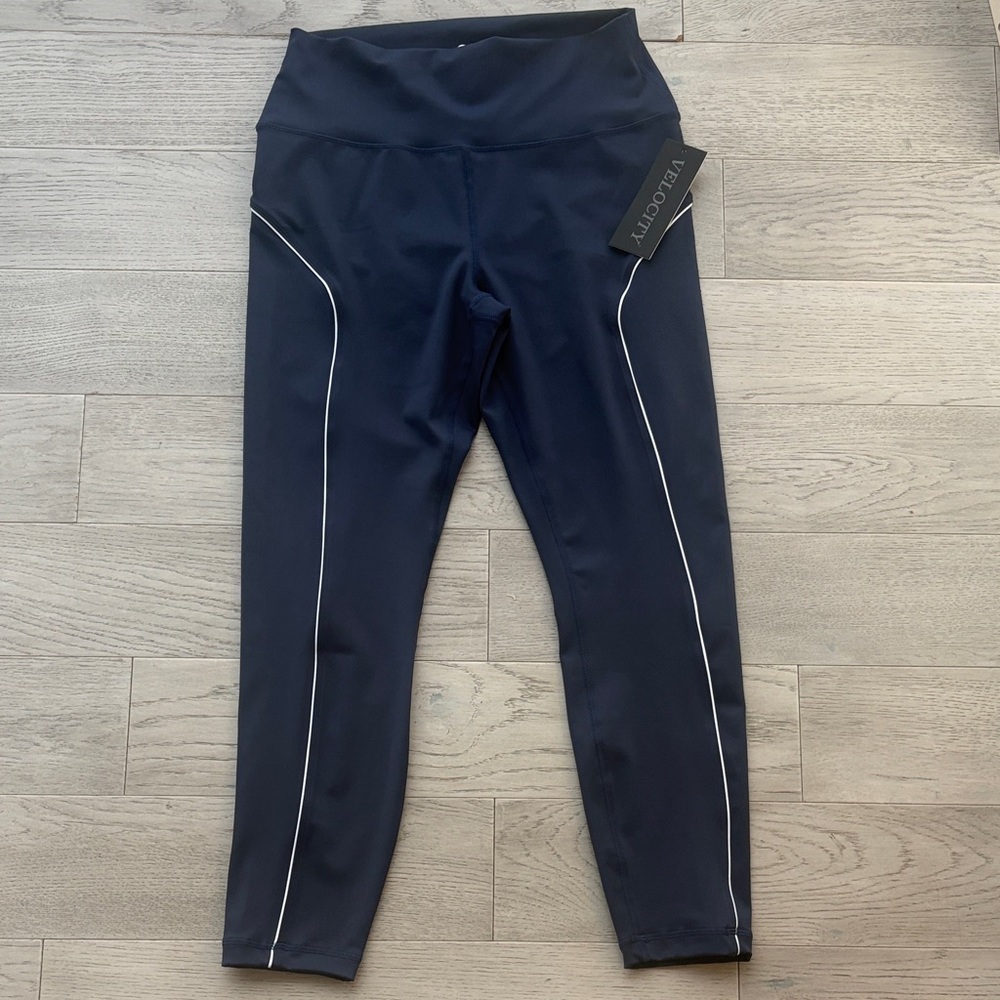 Velocity Interlock Highlight Naval Blue Leggings Women’s XL New NWT